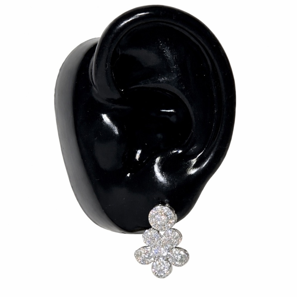 Elegant Silver Crystal Flower Drop Stud Earrings w/ Sparkle NWT